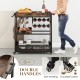 3-tier industrial buffet serving cart with wine rack, double handles, and 360° swivel casters for easy mobility.