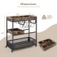 3-tier industrial buffet serving cart with wine rack, featuring a spacious tray top and removable tray for versatile.