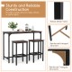 Counter-height dining table with two bar stools, featuring a robust metal frame and H-shaped structure for stability.
