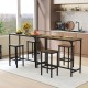 Counter-height dining table with two bar stools in gray, perfect for small spaces and versatile dining use.