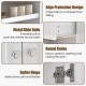 Modern kitchen island features a rubber wood countertop, large drawer, and open shelves for versatile storage solutions.