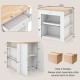 Modern kitchen island with rubber wood countertop, featuring storage drawer, open shelves, and cabinet for organized.