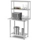Stainless steel overshelf with adjustable lower shelf, ideal for restaurant kitchens and food preparation areas.