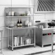 Stainless steel overshelf with adjustable lower shelf, offering ample storage for home kitchen or restaurant use.
