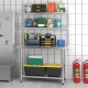 Stainless steel overshelf with adjustable lower shelf, offering ample storage for kitchen or tool room organization.