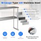 Stainless steel overshelf with adjustable lower shelf, featuring a smooth surface for easy cleaning and ample storage.