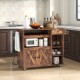 Rolling kitchen island cart in rustic brown with drop leaf, wine rack, and storage shelves for versatile kitchen use.