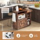 Rolling kitchen island cart in rustic brown with drop leaf, wine rack, and 4 open shelves for versatile storage.