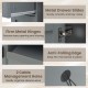 Close-up of the rolling kitchen island's metal drawer slides and firm hinges for smooth operation and durability.