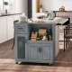 Rolling kitchen island in gray with wheels, drawer, and glass door cabinet, perfect for organized culinary spaces.