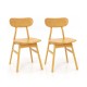 Set of 2 modern dining chairs with curved backrest, natural rubber wood frame, ideal for kitchen or dining room use.