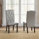 Light gray modern dining chair with high backrest and tufted design, perfect for various room settings.