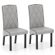 Light gray modern dining chairs with high backrest and tufted design, featuring sturdy rubber wood frame for durability.