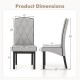 High backrest modern dining chair in light gray with tufted design, showcasing dimensions for versatile room settings.