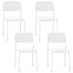 Set of 4 modern white dining chairs with tilted backrest and sturdy metal legs, perfect for indoor and outdoor use.