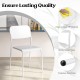 Modern white dining chair with sturdy metal legs and tilted backrest, designed for comfort and easy cleaning.