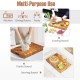 End grain cutting board made of solid teak wood, featuring hand grips for versatile kitchen tasks and serving.