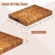 End grain cutting board made of solid teak wood, measuring 18" x 12" x 2", ideal for slicing and serving.