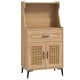 Coffee bar cabinet in oak with rattan doors, storage drawer, and adjustable shelves for kitchen organization.
