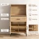 Coffee bar cabinet in oak with pegboard, storage drawer, and adjustable shelves for kitchen organization.