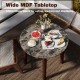 Round 35" dining table with marble-textured veneer and rubber wood legs, perfect for dining and working.