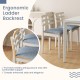 White fabric kitchen side chair with ergonomic ladder backrest and padded seat, ideal for dining and study spaces.
