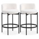 Set of 2 24-inch boucle counter stools with curved backrest, featuring soft sherpa fabric and sturdy metal frame for.