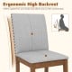 Ergonomic high backrest of upholstered dining chair with nailhead trim, designed for comfort and stability in living.
