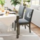 Gray upholstered dining chair with rubber wood legs, showcasing a high backrest and stylish design for elegant dining.