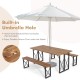 6-person outdoor patio dining table set with acacia wood, metal frame, and 2-inch umbrella hole for shade.