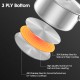 3-ply bottom detail of 7-piece stainless steel cookware set, featuring durable aluminum for even heating and safe.