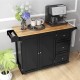 Falling Leaf kitchen island trolley cart with wood countertop, black storage cabinet, and spice rack for organized.