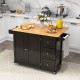 Kitchen island trolley cart with wood countertop, 3 drawers, and drop-leaf design for versatile storage and mobility.