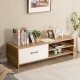 TV stand with spacious tabletop, 2 open shelves, and a large drawer, designed for TVs up to 55 inches, ideal for living.