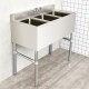 Three-compartment stainless steel utility sink with a sleek design, featuring a high backsplash and durable 304.