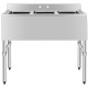 Stainless steel utility sink with three compartments and adjustable legs, ideal for home or commercial kitchen use.