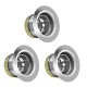 Stainless steel basket strainer drains for a 3-compartment commercial kitchen sink, ensuring efficient drainage.