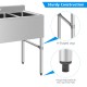 Stainless steel utility sink with three compartments, featuring adjustable H-shaped legs for stability and anti-slip.
