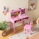 Pink kids desk and chair set with hutch and bulletin board, featuring ample storage and sturdy wooden legs for.