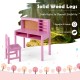 Kids desk and chair set in pink with hutch and bulletin board, featuring solid wood legs for stability and ample.