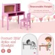 Kids desk and chair set in pink with hutch and bulletin board, designed for stability and ample storage for children.