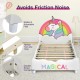 Children's twin size upholstered platform bed with unicorn design, sturdy wooden slats, and adjustable non-slip feet.