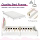 Children's twin size upholstered platform bed frame with a padded headboard and sturdy wooden slats for safety and.