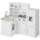Kids kitchen playset featuring a compact L-shaped design with stove, sink, refrigerator, and realistic accessories for.