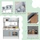 Double-sided kids pretend kitchen playset in gray with spacious storage, functional towel rack, and foldable awning.