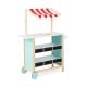Kids wooden ice cream cart with red-striped canopy, chalkboard, and storage shelves for imaginative play and easy.