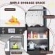Kids Corner Pretend Kitchen Playset showing ample storage space with utensil hooks and shelves for imaginative play.