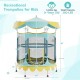 64-inch kids trampoline in yellow with detachable canopy, safety enclosure net, and foam-wrapped handrail for secure.