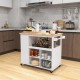 Kitchen island trolley cart on wheels with white finish, adjustable shelves, and rubber wood countertop for versatile.