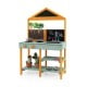 Kids kitchen playset featuring a root viewer planter, stoves, and chalkboards for imaginative cooking and play.